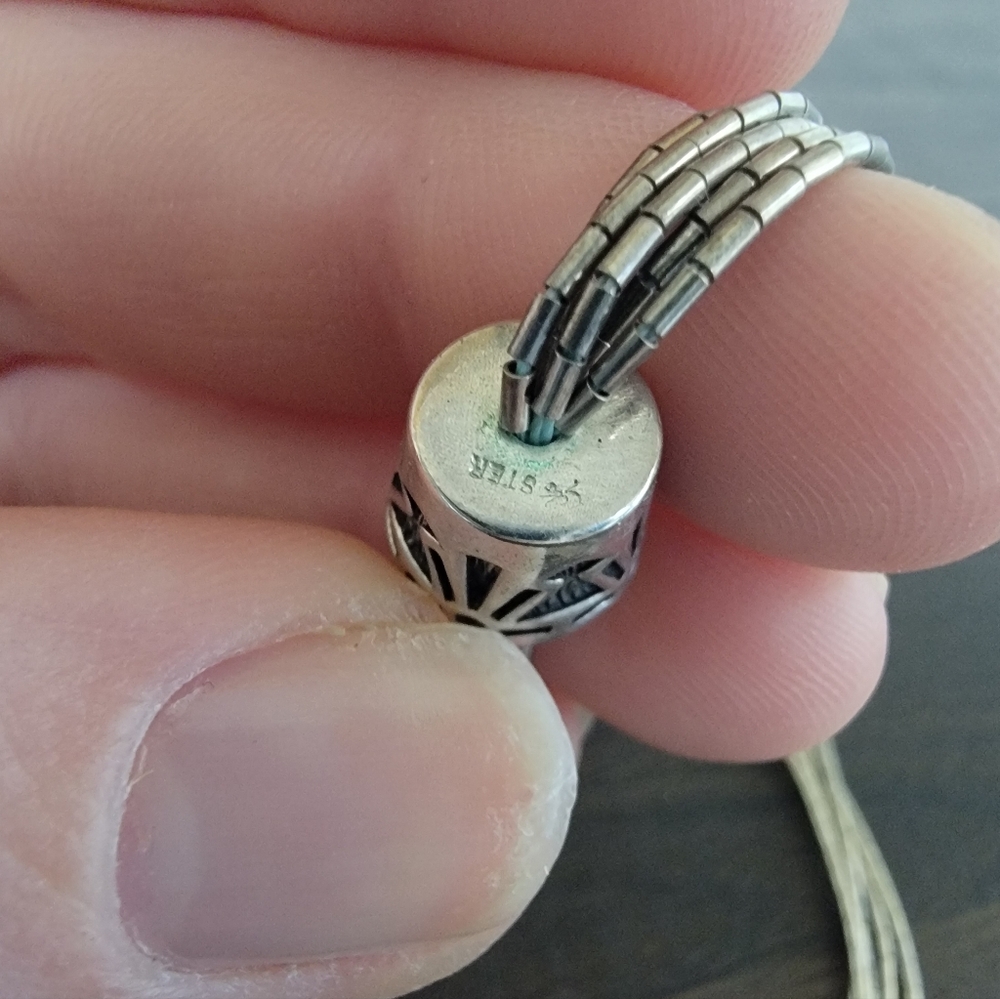 Vintage Navajo Zuni Heishi Turquoise Liquid Sterling Silver Necklace - Picture 6 of 10